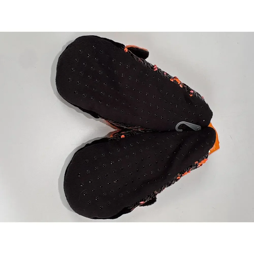 NWT Halloween Cat Slippers Gripers Pumpkin AD S/M 5-7 Kitty Socks CH 5 6 7
